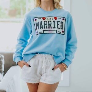 QUEEN OF SPARKLES JUST MARRIED SEQUIN SWEATSHIRT